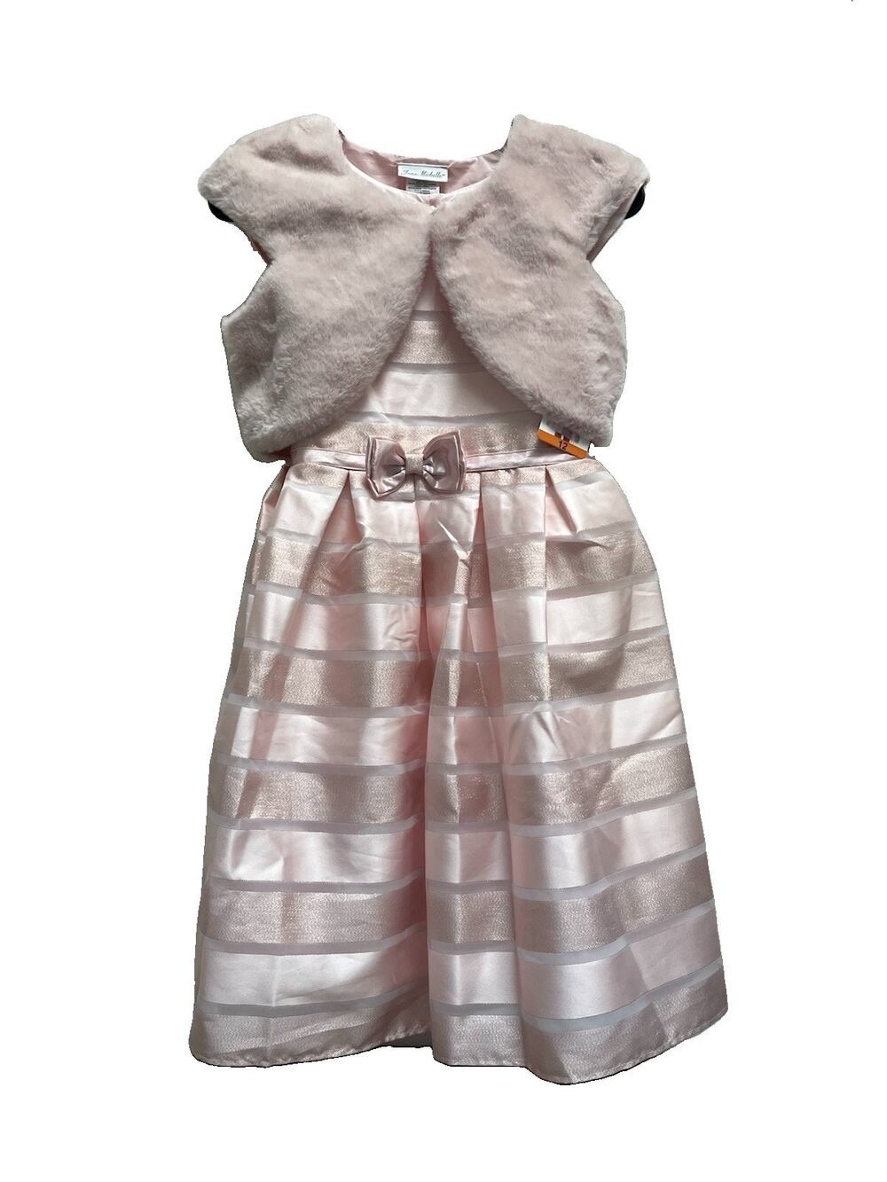 Jona Michelle Girls 2 Pc Pink Party Dress Faux Fur Bolero NWT Size 12 Holiday